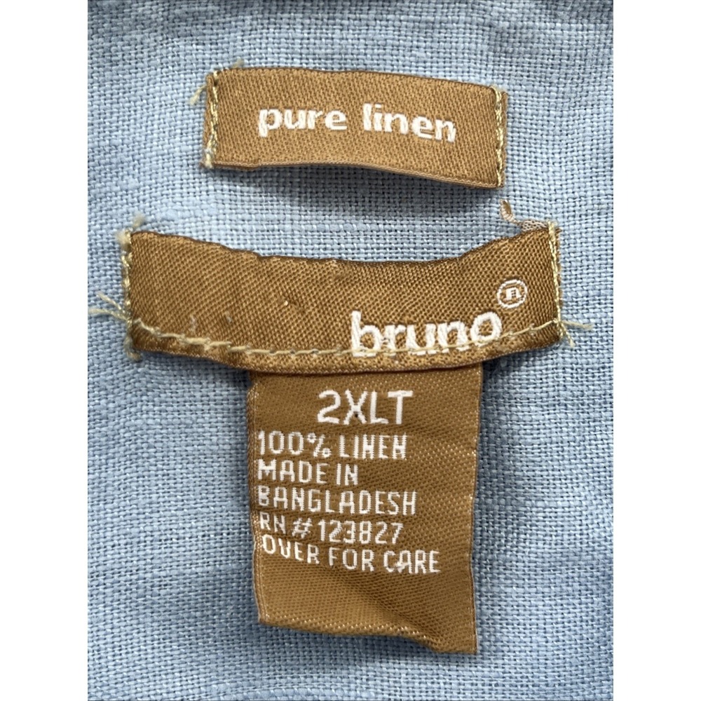 Bruno Men 2XLT Casual Button-Up Pure Linen Shirt Blue Short Sleeve Pocket Casual - Picture 3 of 6